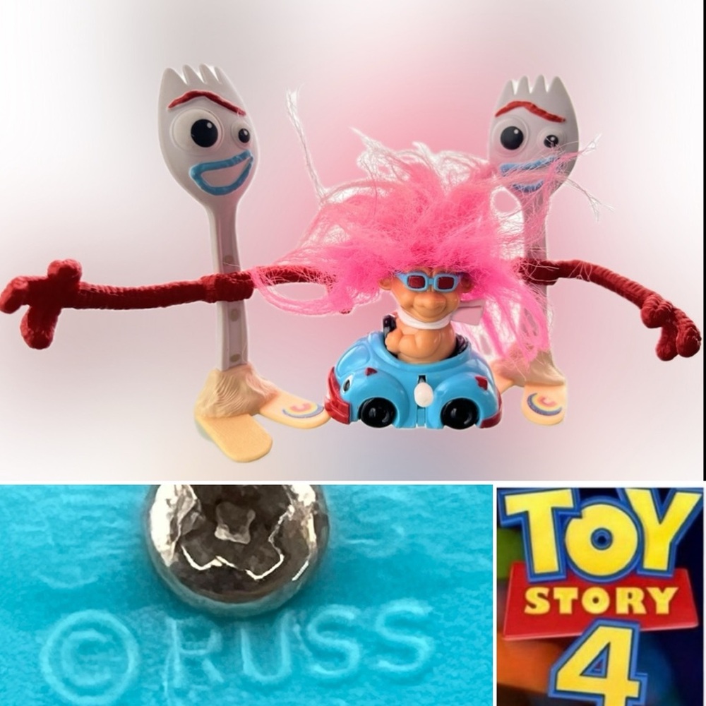🍴Forky Figure Duo + Vintage 90s Russ Wind-Up Car Troll Toy Story 4 Bundle Set 3